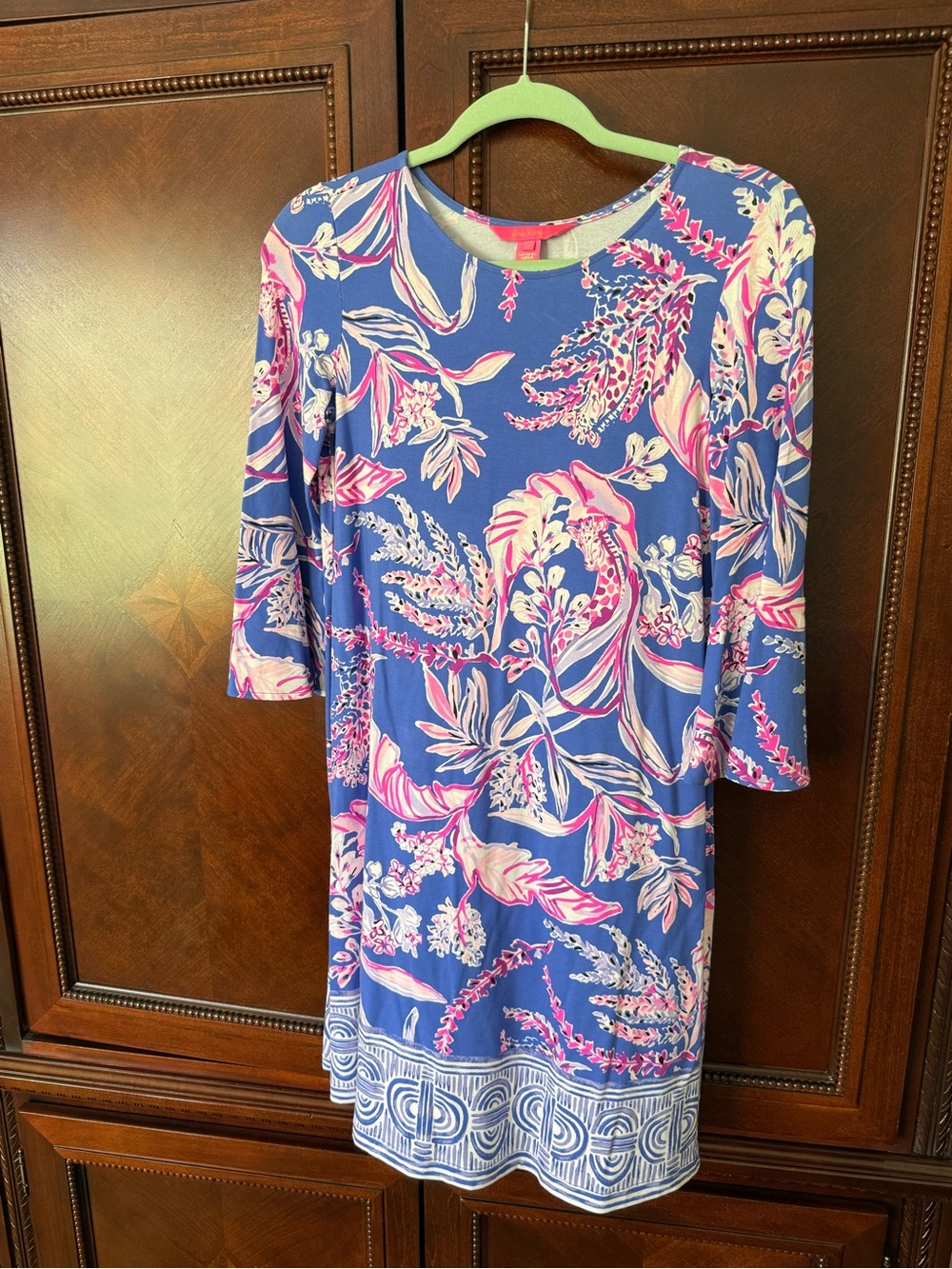 Lilly Pulitzer Blue Shift Dress with Pink Floral Print